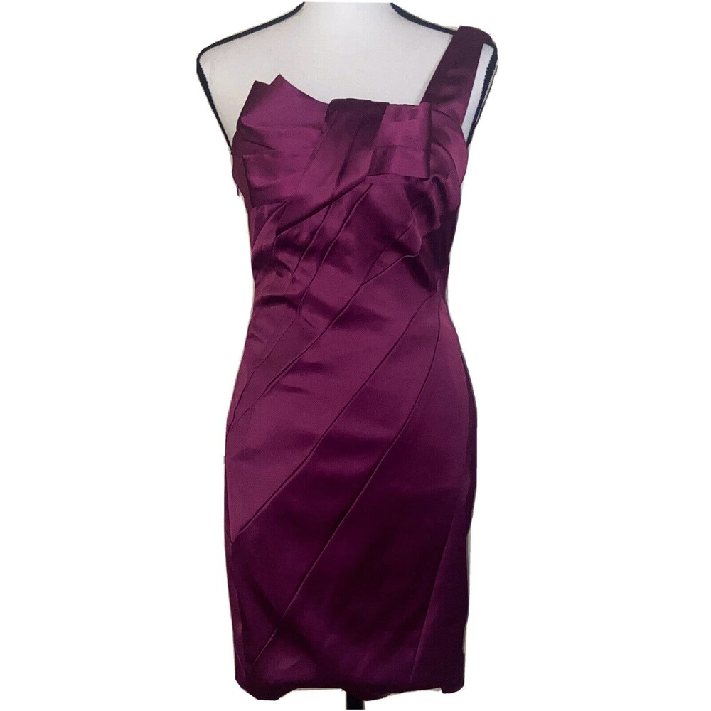 Karen Millen NWT Maroon One Shoulder Pleated Cocktail Dress Size 4
